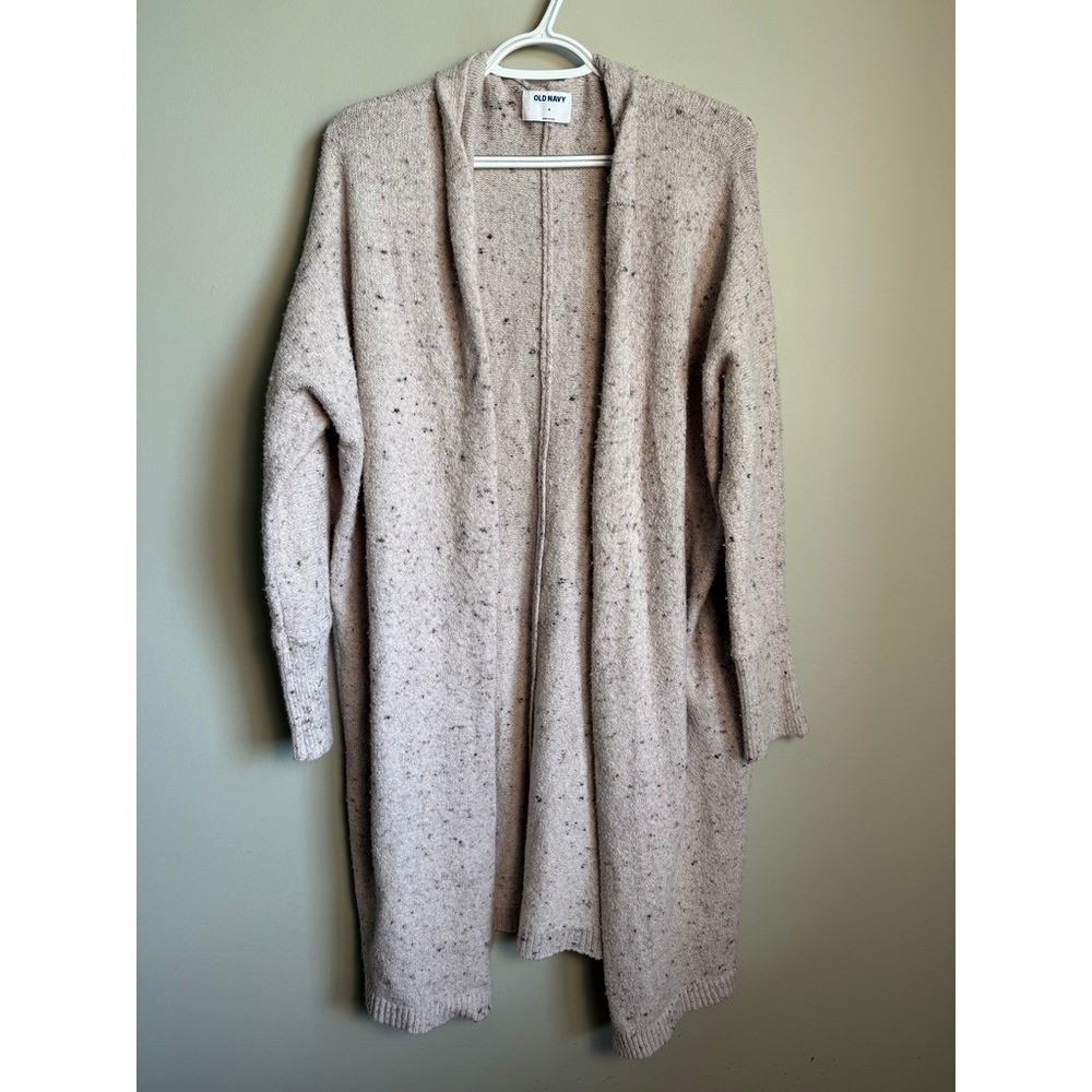 Old Navy HEAVY SUPER LONG Cardigan Women Medium Lilac Cozy Oversized Speckled
